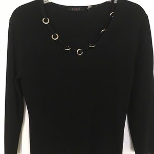 V neck Black knit sweater top.